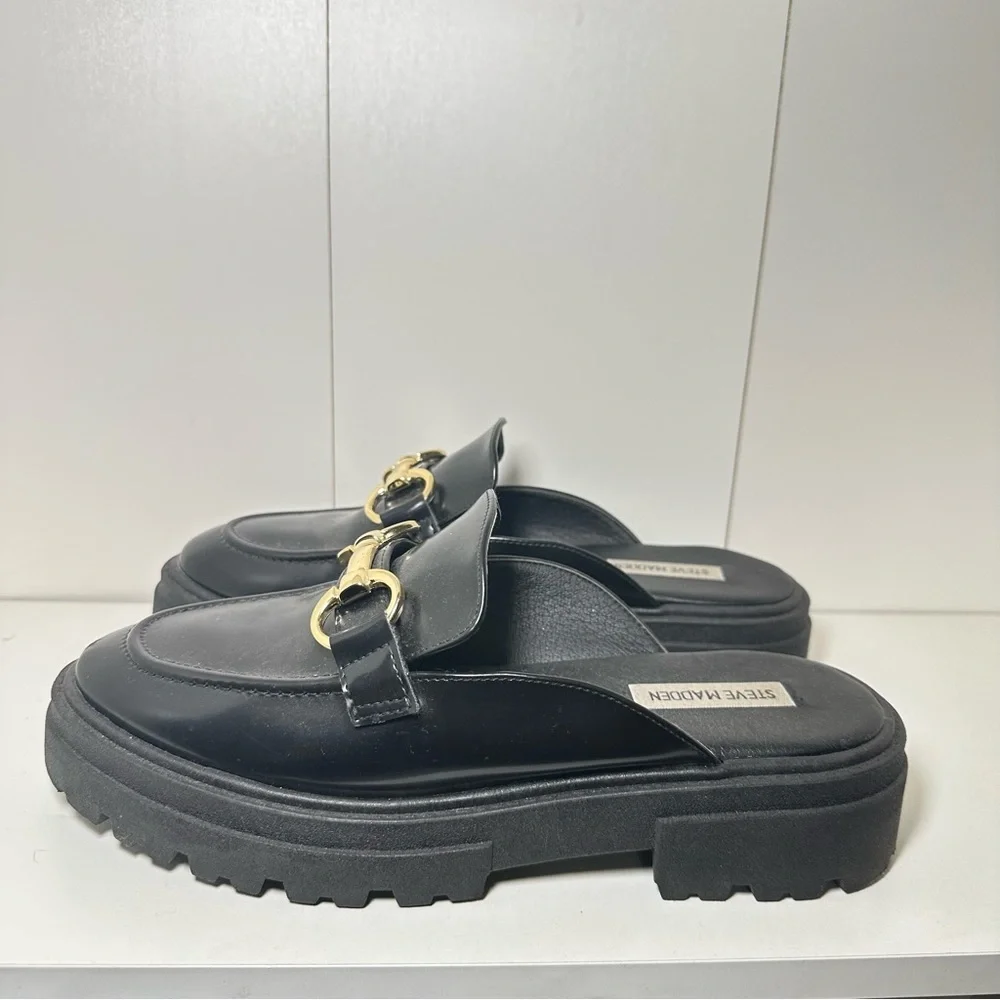 Steve Madden Black Mules with Gold Accents - Picture 7 of 9